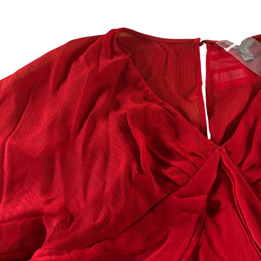 River Island UK12 Red Flowy Blouse Women's Polyester Oversized Top