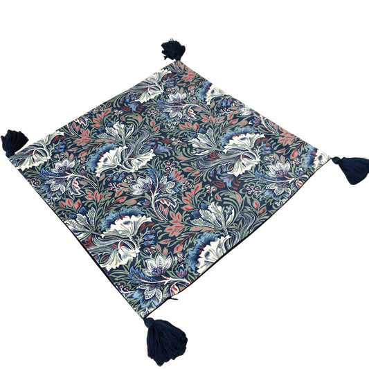 Decorative Pillowcase With Navy Floral Pattern And Tassels 20x20 Inch Cushion