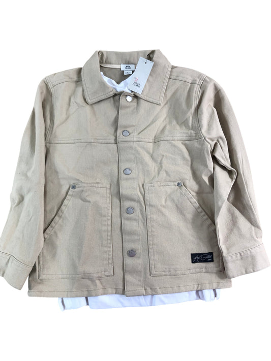 River Island 7-8 Years Boys Jacket Beige Cotton Casual Button Up Outerwear