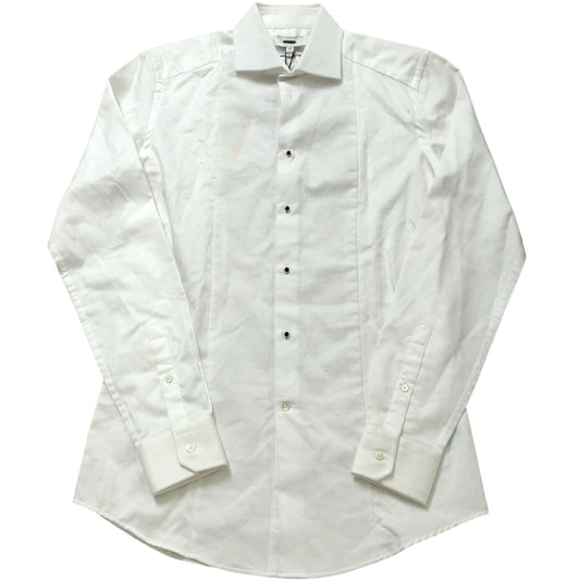 Marcell LS Shirt XS Men's Slim Fit White Cotton Textured Long Sleeves