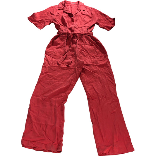 Jumpsuit Women's Red Tie Waist Short Sleeve Casual Outfit - Size 10