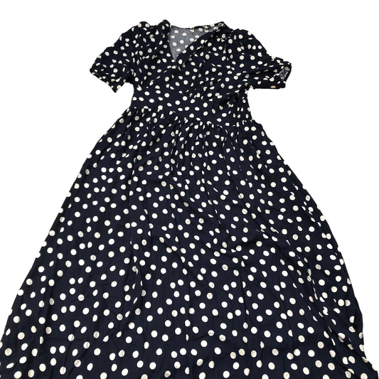 Baukjen Polka Dot Midi Dress UK12 Women's Viscose Navy White Casual Style