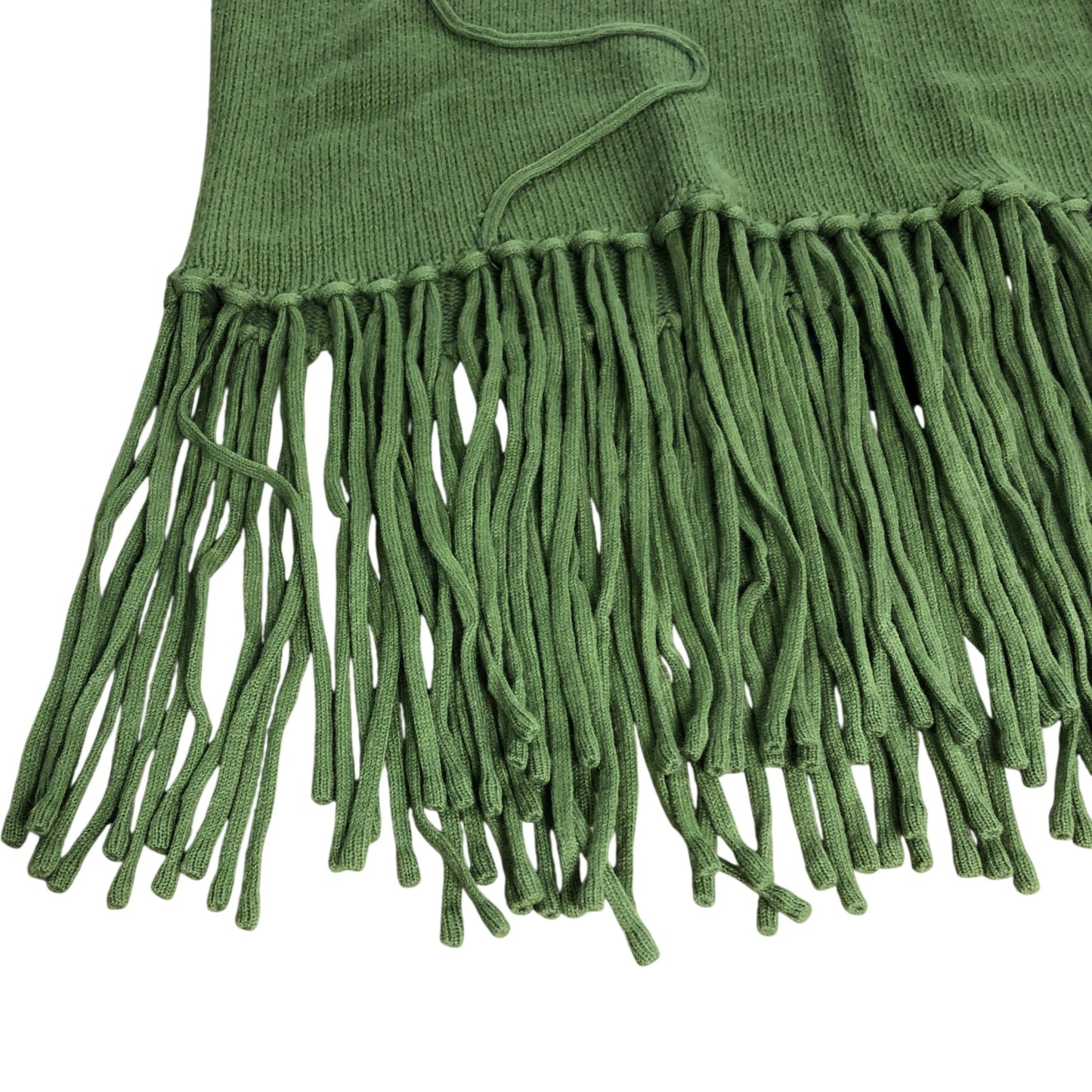 Branded Khaki Green Knitted Fringed Midi Dress - Size 12-14