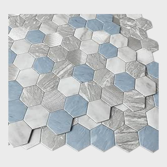 BeNice Premium Peel & Stick Wall Tiles Blue Gray Hexagonal 10 Sheets