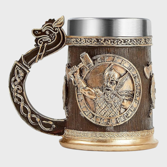 Nordic Viking Stainless Steel Beer Stein - Thor & Odin - 600ml