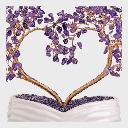 Jovivi Amethyst Healing/Money Heart Bonsai Tree Ornament