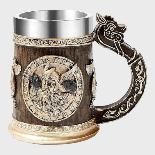 Nordic Viking Stainless Steel Beer Stein - Thor & Odin - 600ml