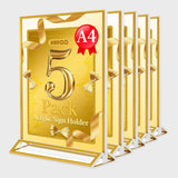 A4 Double Sided Acrylic Display Stand Sign Holder - Pack of 5 - Gold