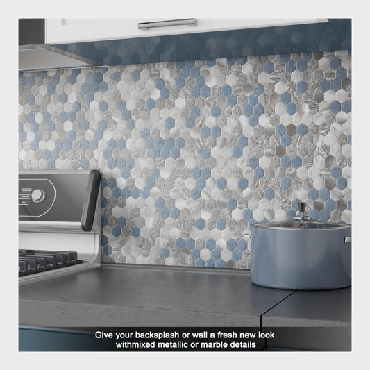 BeNice Premium Peel & Stick Wall Tiles Blue Gray Hexagonal 10 Sheets