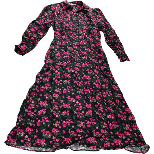 Women's Floral Print Long Sleeve Dress Size UK8 Viscose Black Pink