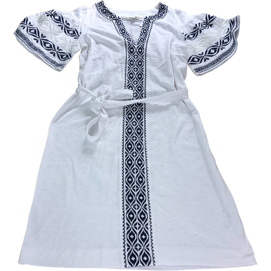 Branded White Embroidered Jersey Short Dress - Size 12