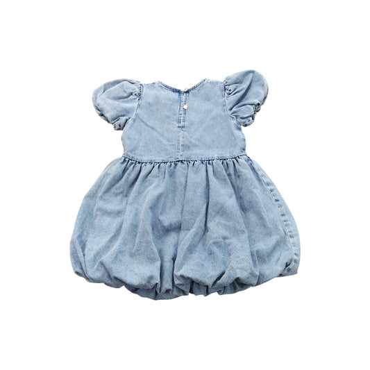 River Island Denim Baby Dress Size 3-4 Year Months Girls Puff Sleeve Lightweight