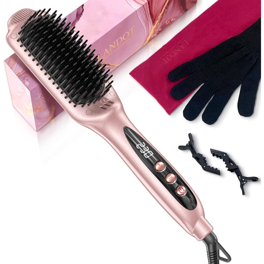 LANDOT Heated Straightening Brush Fast Heating Anti-Scald Hair Styler
