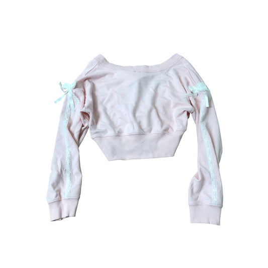 River Island Girl's Cropped Sweater Pink with Lace Detail Long Sleeve 9-10 Years