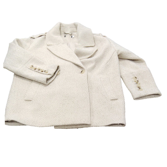 Women's Herringbone Coat Beigey White Single Breasted Size M