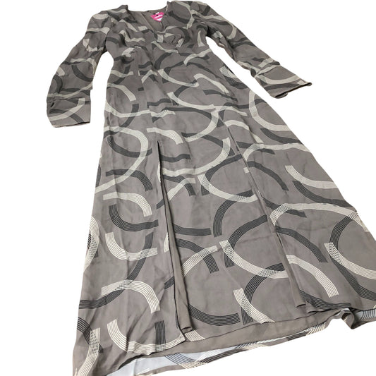 Dress Women's Grey Long Sleeve Patterned Maxi V Neck UK6