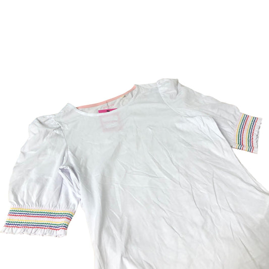 Boden White Puff Sleeve Top Women's Cotton Modal Blend Colourful Detail UK12