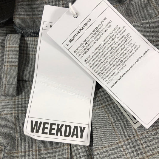 Weekday Wide Leg Trousers UK8 Women's Grey Check Recycled Polyester Fashion