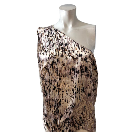 Stylish One Shoulder Top UK Size S Women's Satin Printed Loose Fit Blouse