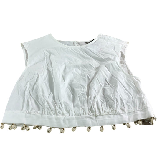River Island White Sleeveless Top UK18 Women's Cotton Embellished Hem