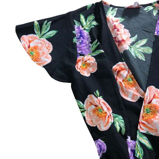 Dancing Leopard Floral Wrap Dress UK12 Women's Short Sleeve Black