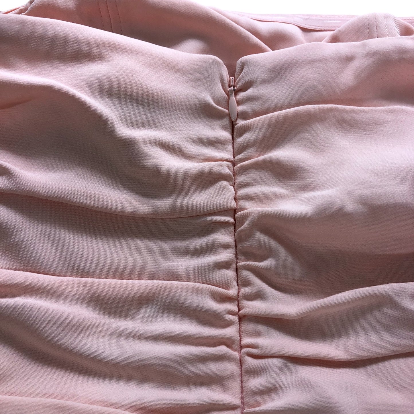 Branded Pink Ruched Strapless Midi Bodycon Dress - Size 4