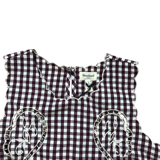 River Island Women's Size 8 Gingham Floral Embroidered Summer Burgundy Tank