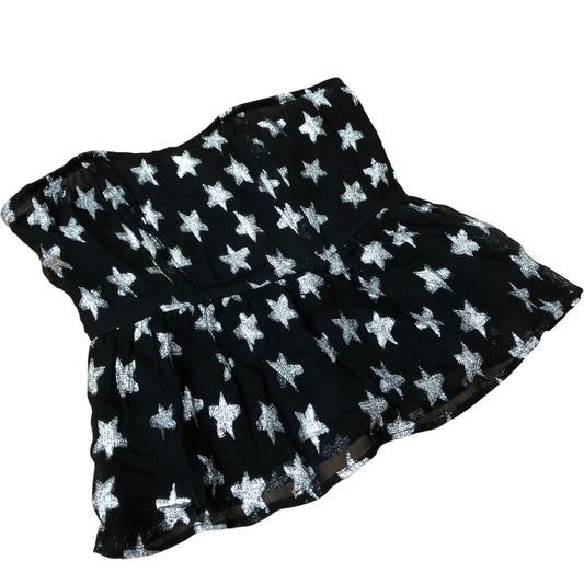 River Island Strapless Star Print Peplum Top Women's Black Silver UK10