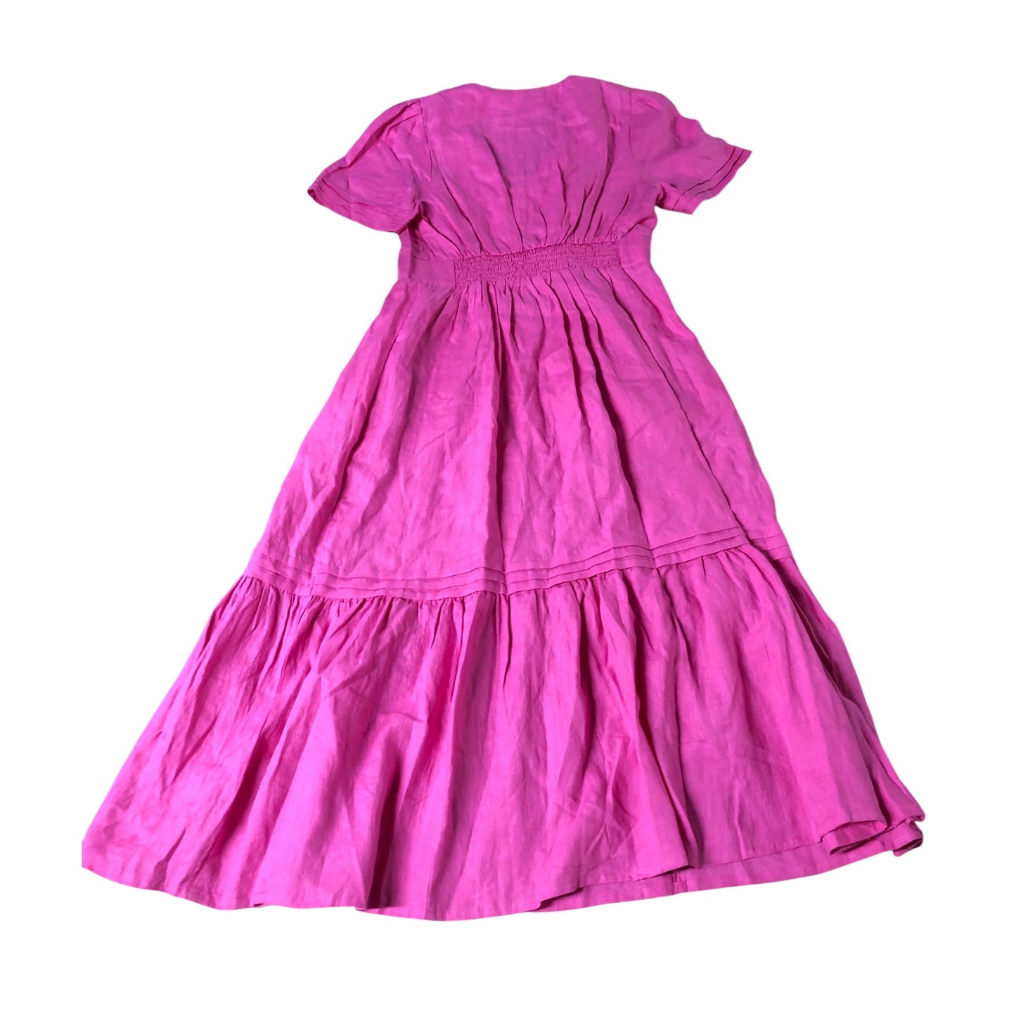 Women's Pink Linen Midi Dress Short Sleeve V Neck UK12