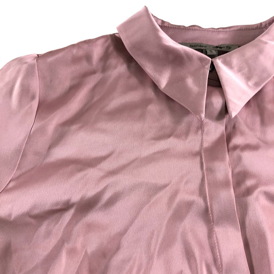 River Island Women's Blouse Size 16 Pink Satin Long Sleeve with Buttons