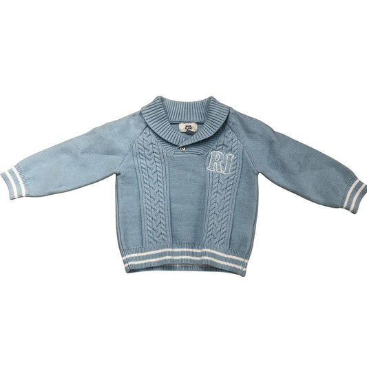 River Island Baby Set Sweater And Pants Outfit Size 0-3 Months Soft Knit Blue