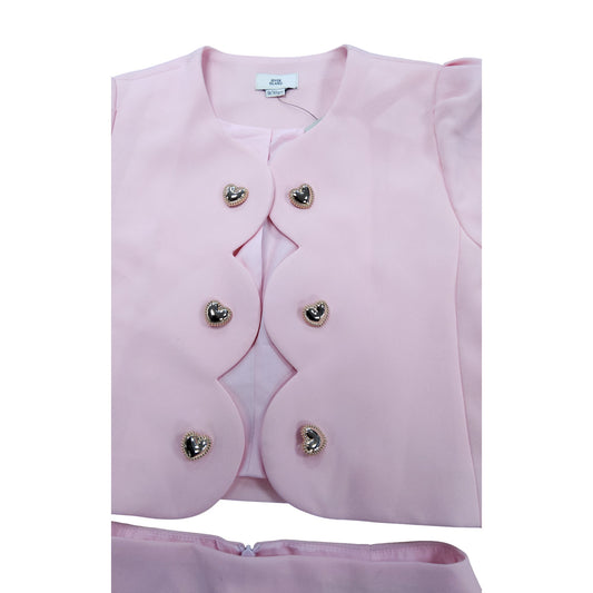 River Island Girls 9-10 Years Pink Scalloped Edge Blazer Skirt Suit Set