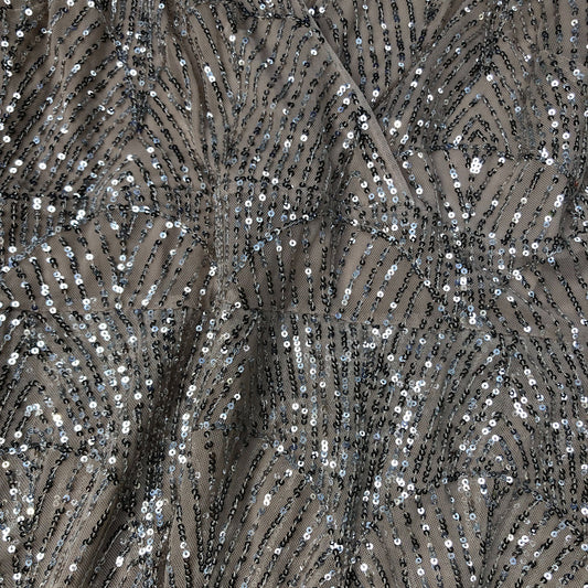 Sequin Evening Dress UK Size 18 Women's V Neck Beige Sequined Gown