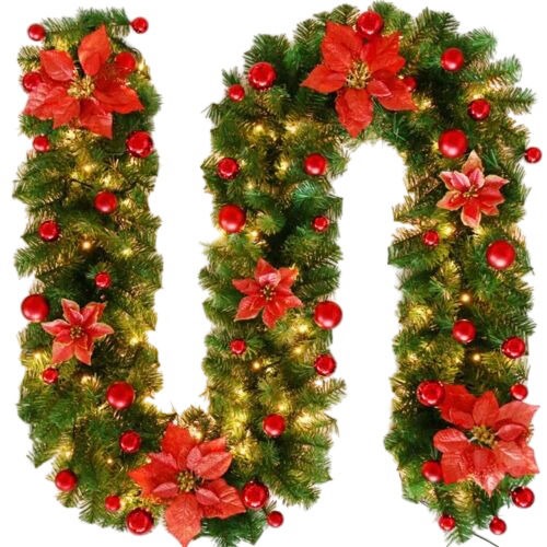 Lit 9ft Christmas Garland Decoration Door Wreath Xmas Fireplace