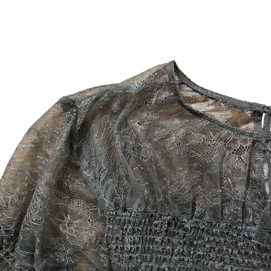 River Island Size 8 Women's Grey Lace Smock Top Short Sleeve Ruffled