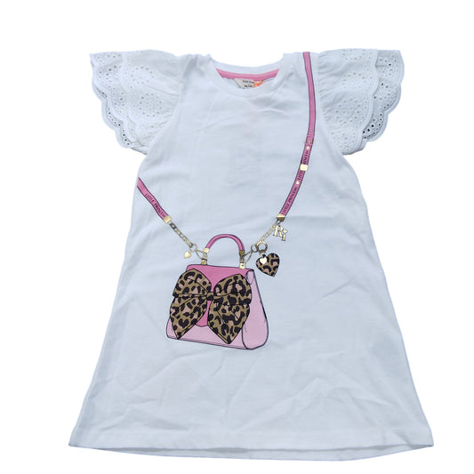 River Island Girls T-Shirt 18-24 Months White Bow Handbag Print Eyelet Sleeves