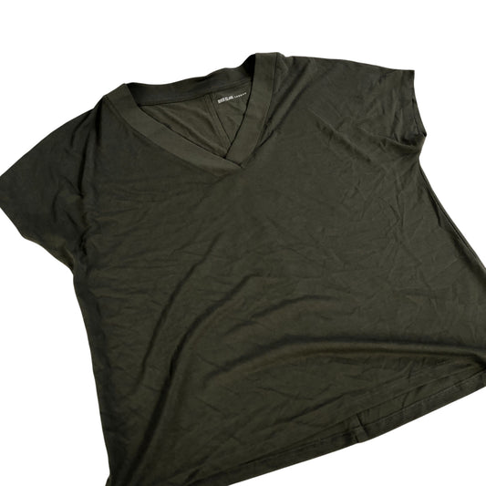 River Island V Neck T Shirt UK Size 12 Women's Olive Green Viscose Blend Top