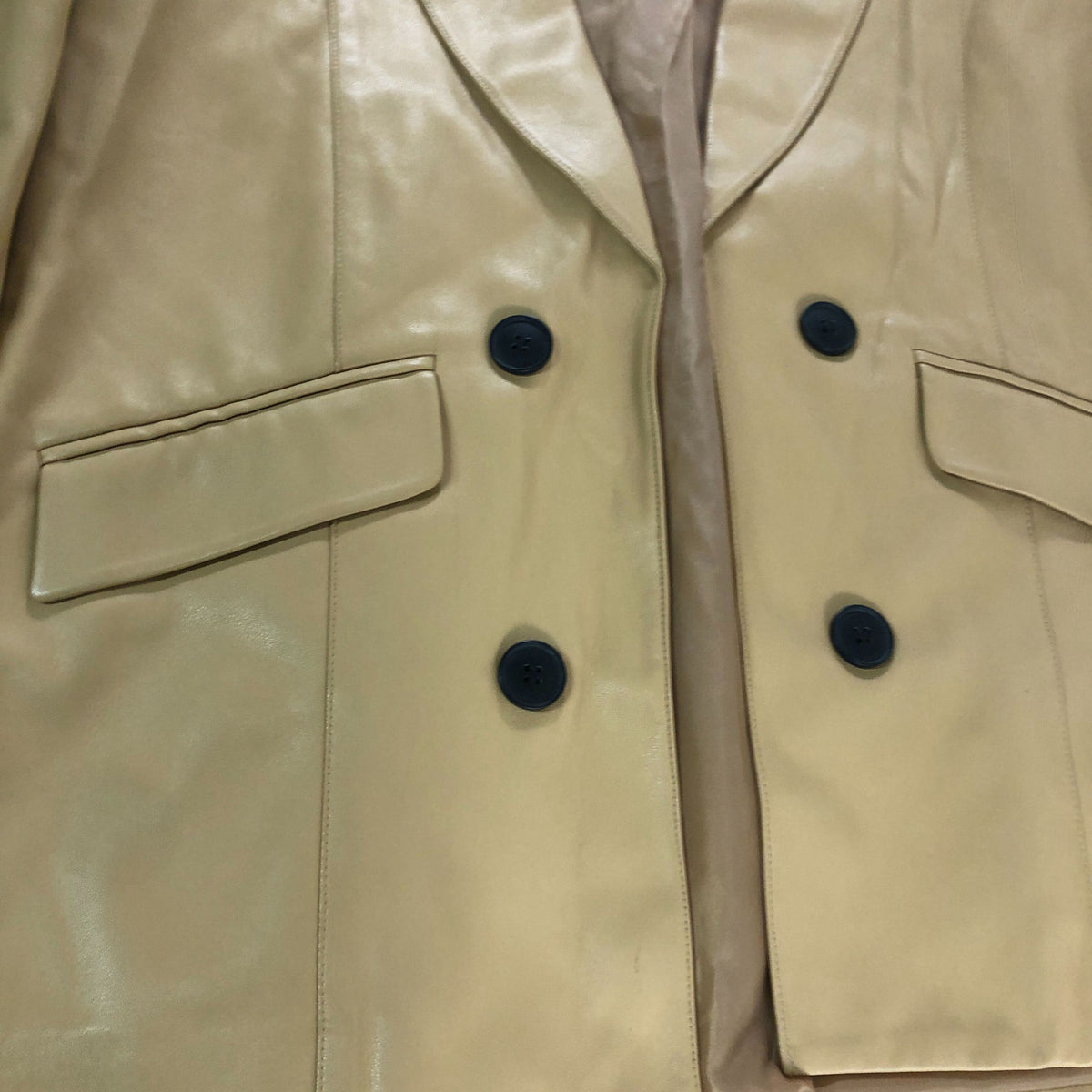 River Island Double Breasted Blazer UK12 Women's Beige Faux Leather