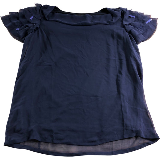 Roman UK 14 Women's Navy Blue Sheer Ruffle Sleeve Blouse Top New With Tags