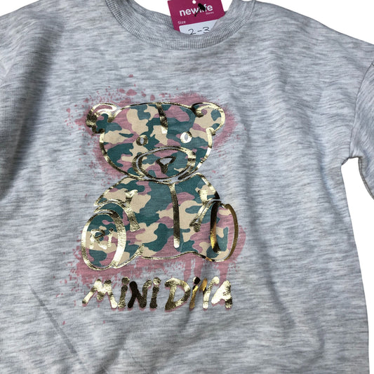River Island Baby Sweatshirt 2-3 Years Girls Grey Camo Bear Design Pullover