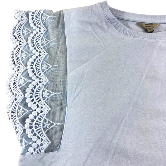 River Island Women's Lace Sleeve Top UK S Light Blue Cotton Casual Style