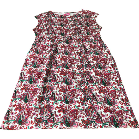 Floral Print Dress Women's Short Sleeve Cotton White Red Green UK22
