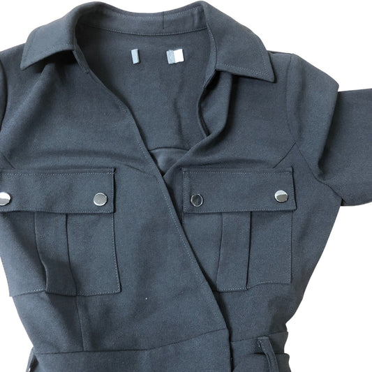 Black Women's Jumpsuit UK6 Stylish Long Sleeves Belted Casual Outfit