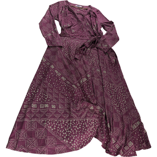 Plum Wrap Dress UK10 Women's Long Sleeve Patterned Midi