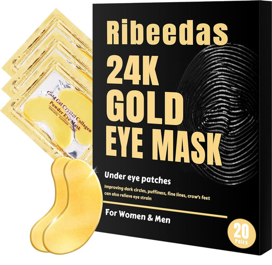 RIBEEDAS 24K Gold Eye Mask Under Eye Patches 20 Pairs For Women And Men