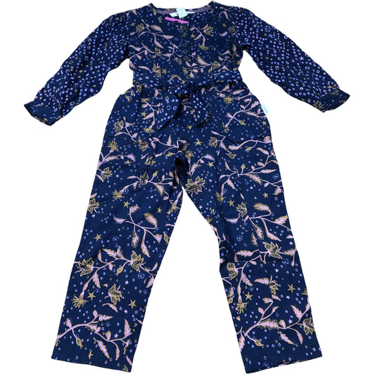 Floral Print Jumpsuit Girls Long Sleeve Lyocell Navy Blue