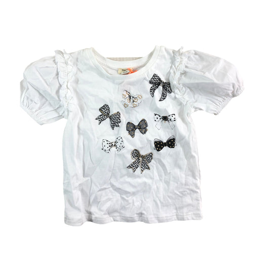 River Island Mini Girls White Bow Print Top Size 12-18 Months Cotton