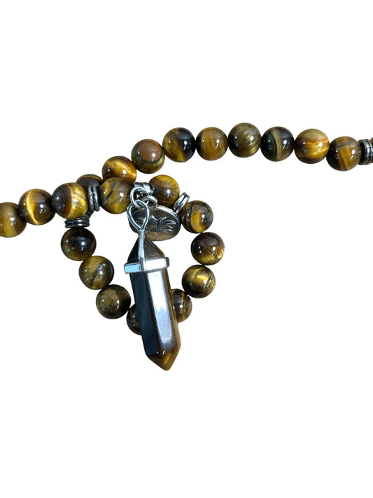 JOVIVI 108 Beads Tiger Eye Stone Necklace With Pendant Spiritual Jewelry