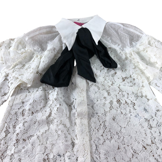 Branded White Tie Neck Lace Ruffle Shirt - Size 8