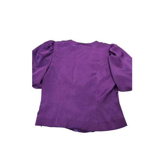Purple Satin Blouse UK12 Women's Puff Sleeve Beaded Bow Detail Top